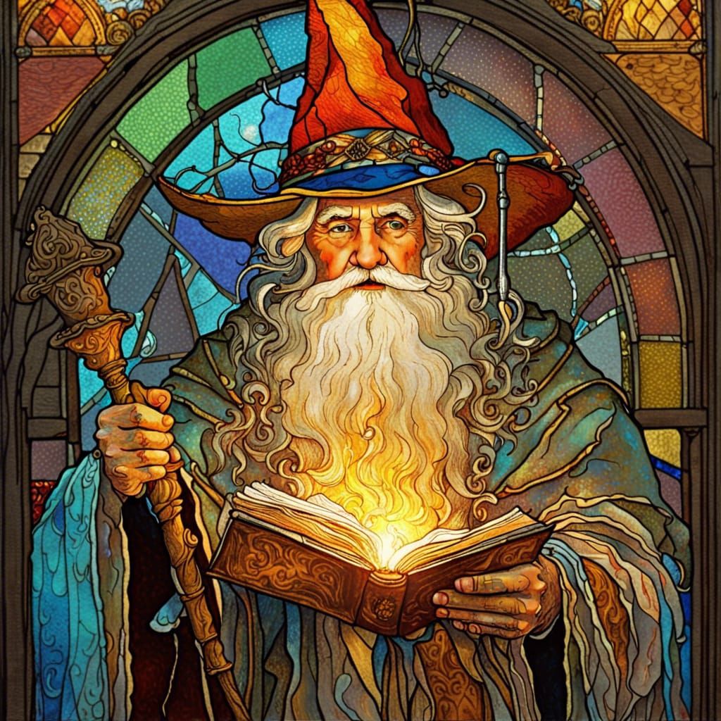 Stained Glass Wizard in Art Nouveau Style