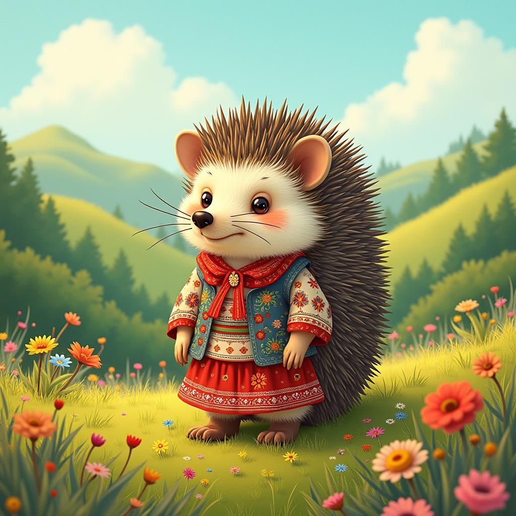 Bulgarian Folklore Hedgehog in Dreamlike Illustration