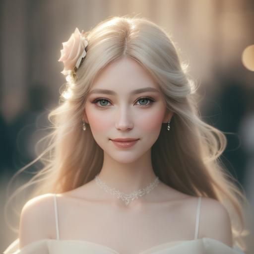 Dreamy Portrait of Elegant Woman with Roses
