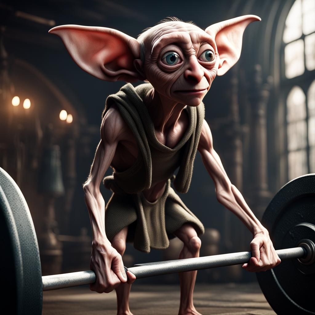 Muscular Dobby Lifting Weights: Fantasy Concept Art