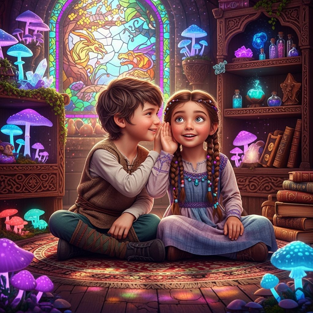 Children Share Secret in Enchanted Fantasy Room