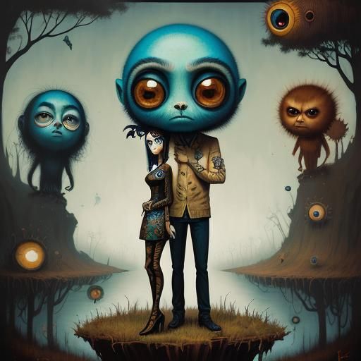 Surreal Portrait with Big Eyes in Pop Art Style