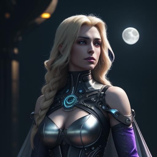 Cyberpunk Astral Woman with Clockwork Arm