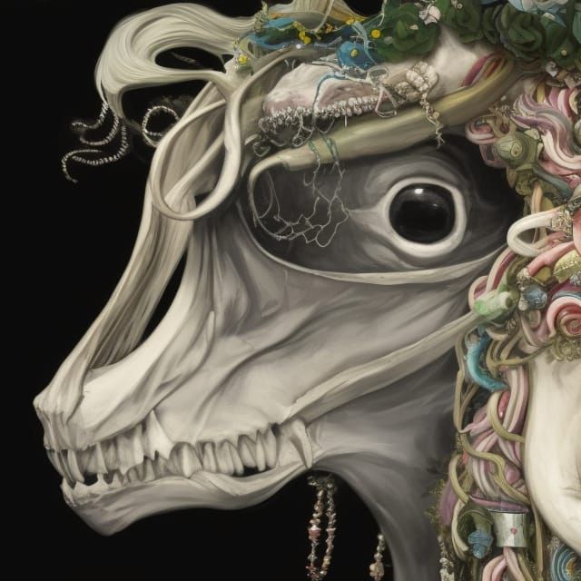 Hyperrealistic Mari Lwyd Portrait in Dreamcore Style