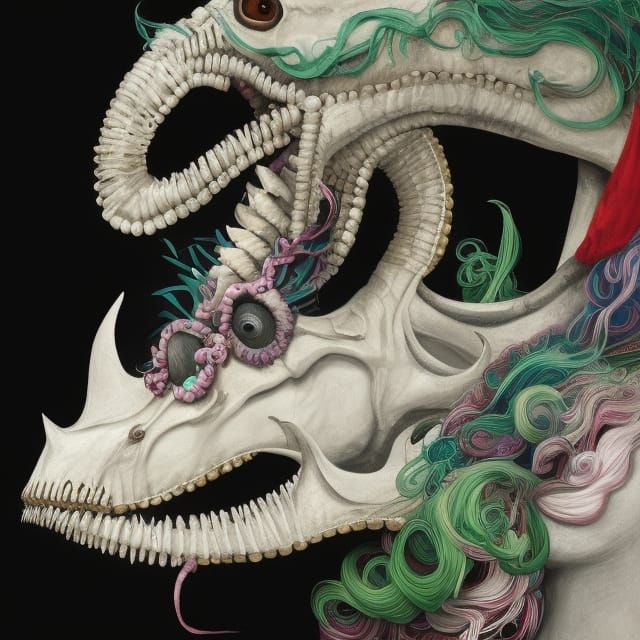 Hyperdetailed Mari Lwyd Horse Skull Portrait