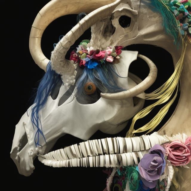 Hyperrealistic Mari Lwyd with Swirling Eyes