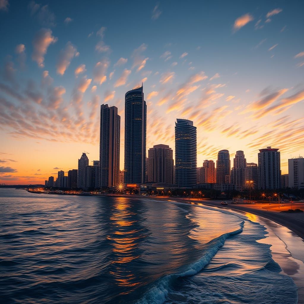 Vibrant Cityscape at Dusk on the Gold Coast