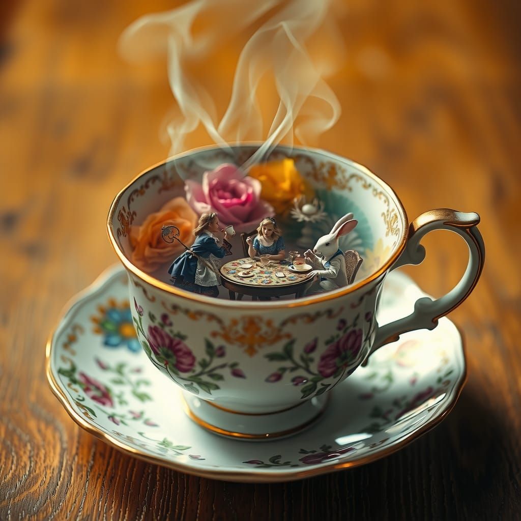 Surreal Tea Party in Antique Teacup