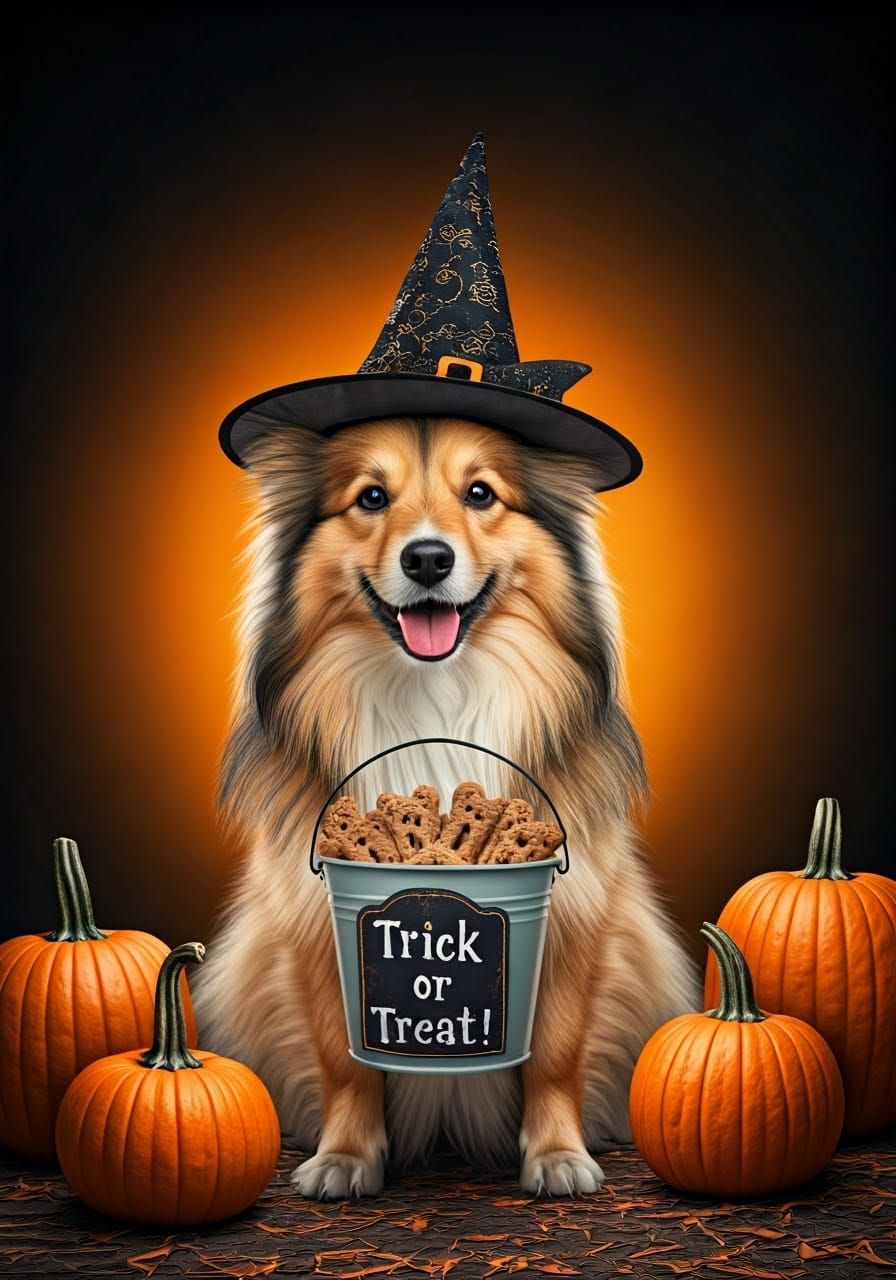 Cute Dog in Witch Hat Ready for Halloween