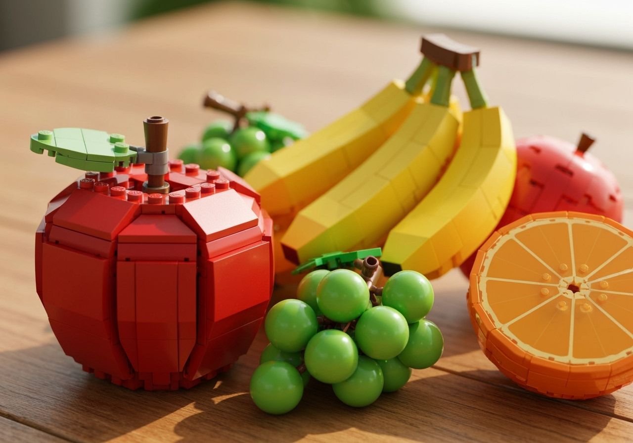 Colorful LEGO Fruits Still Life, Photorealistic Style