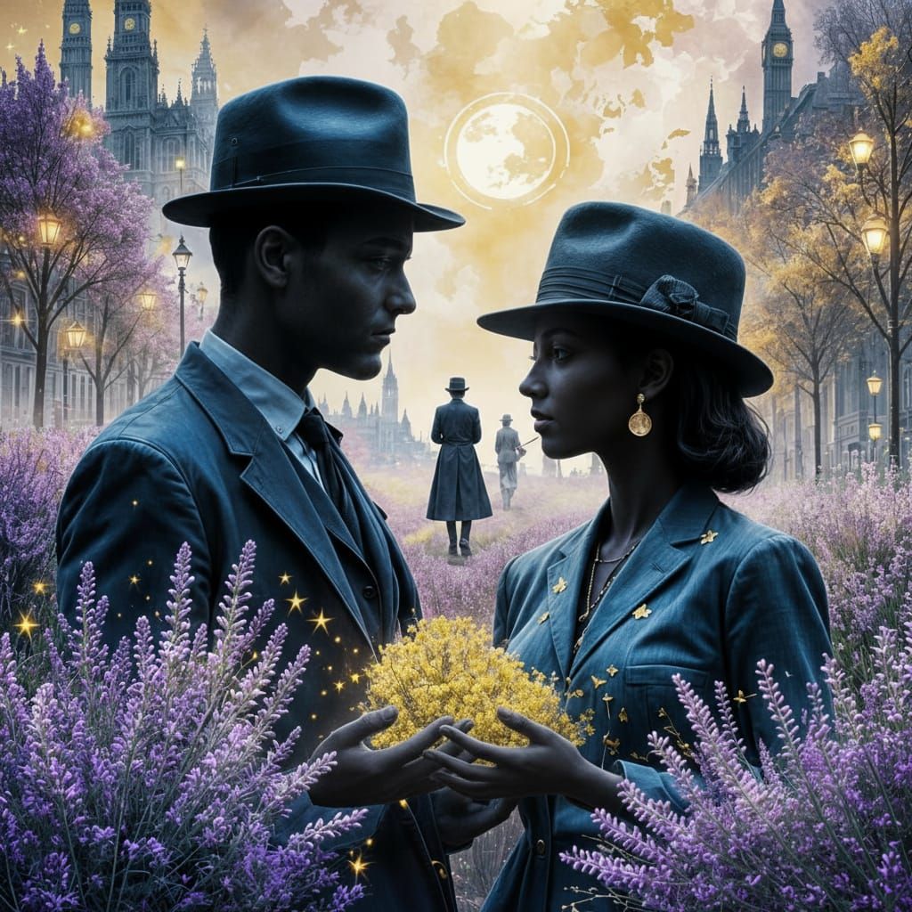 Whimsical 1950s London Double Exposure with Criminal Silhoue...