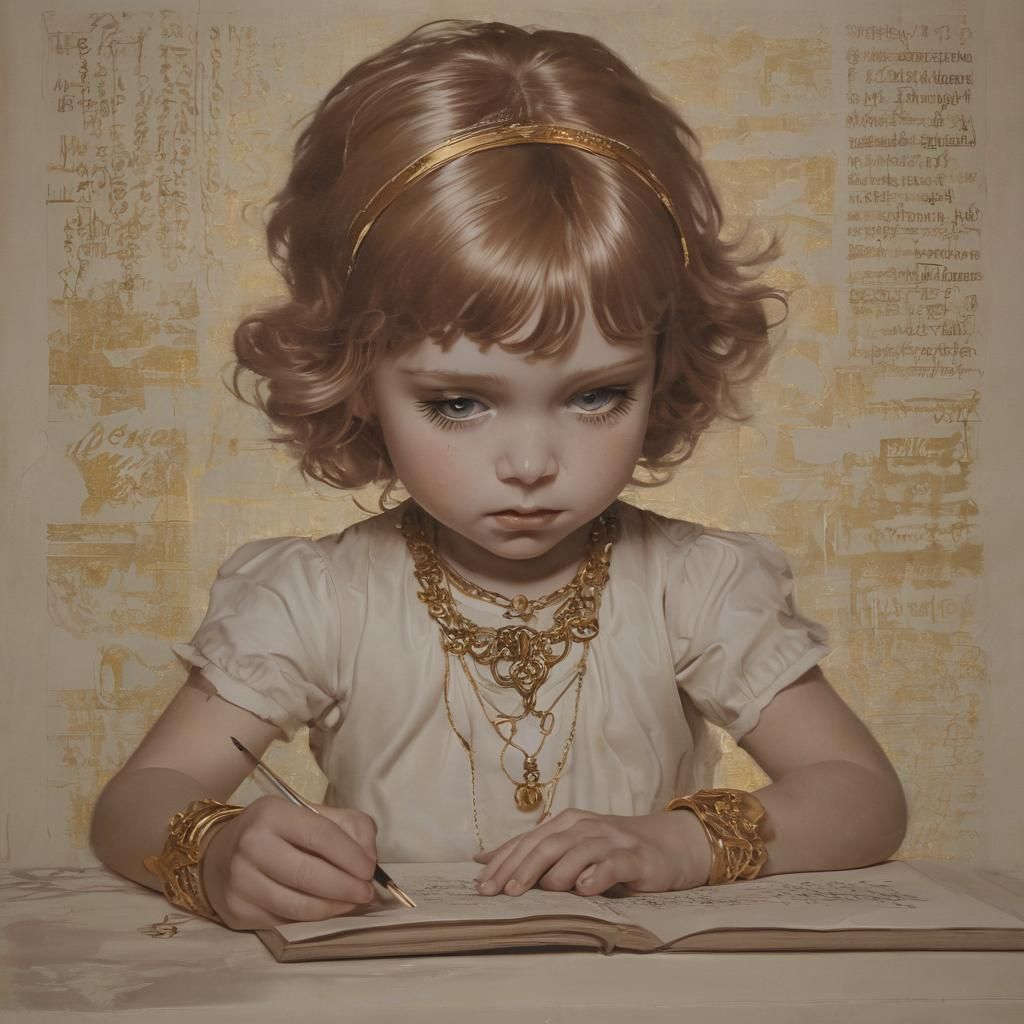 Girl Writes in Ancient Tome: Illuminationcore Art