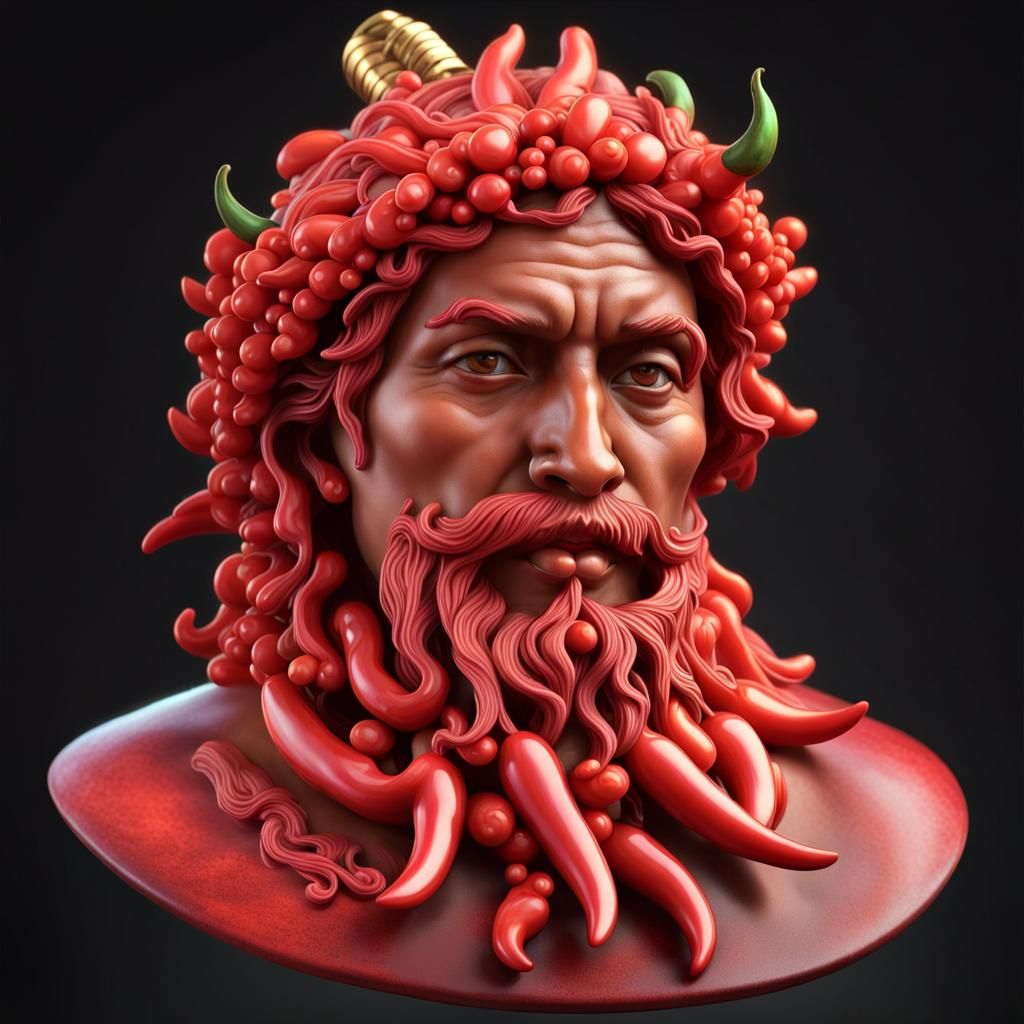 Neapolitan Coral Chili Amulet Portrait in Mystical Style