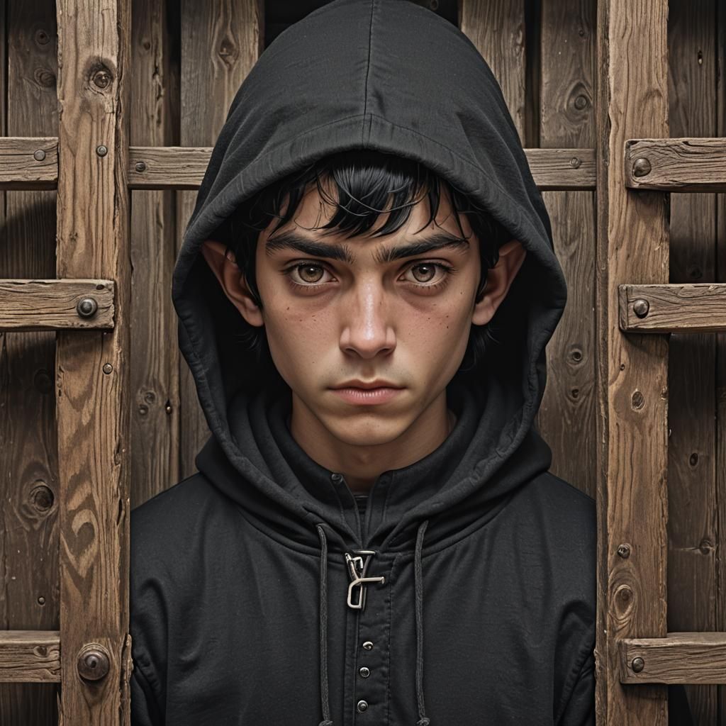 Elf Boy Prisoner in Wooden Cell