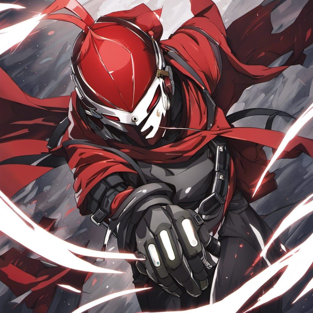 Anime Hero with Red Mask and Tactical Armor