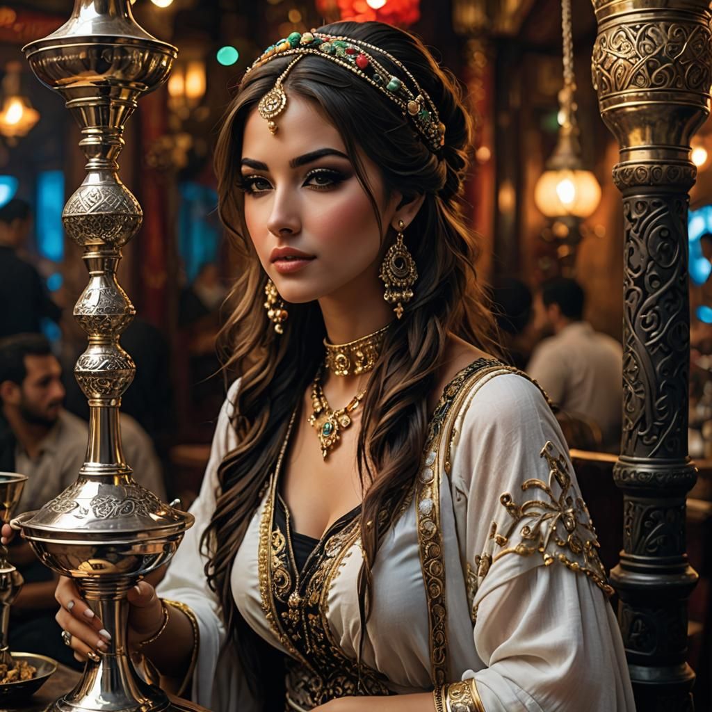 Beautiful Syrian Girl in Shisha Bar, Royo Style