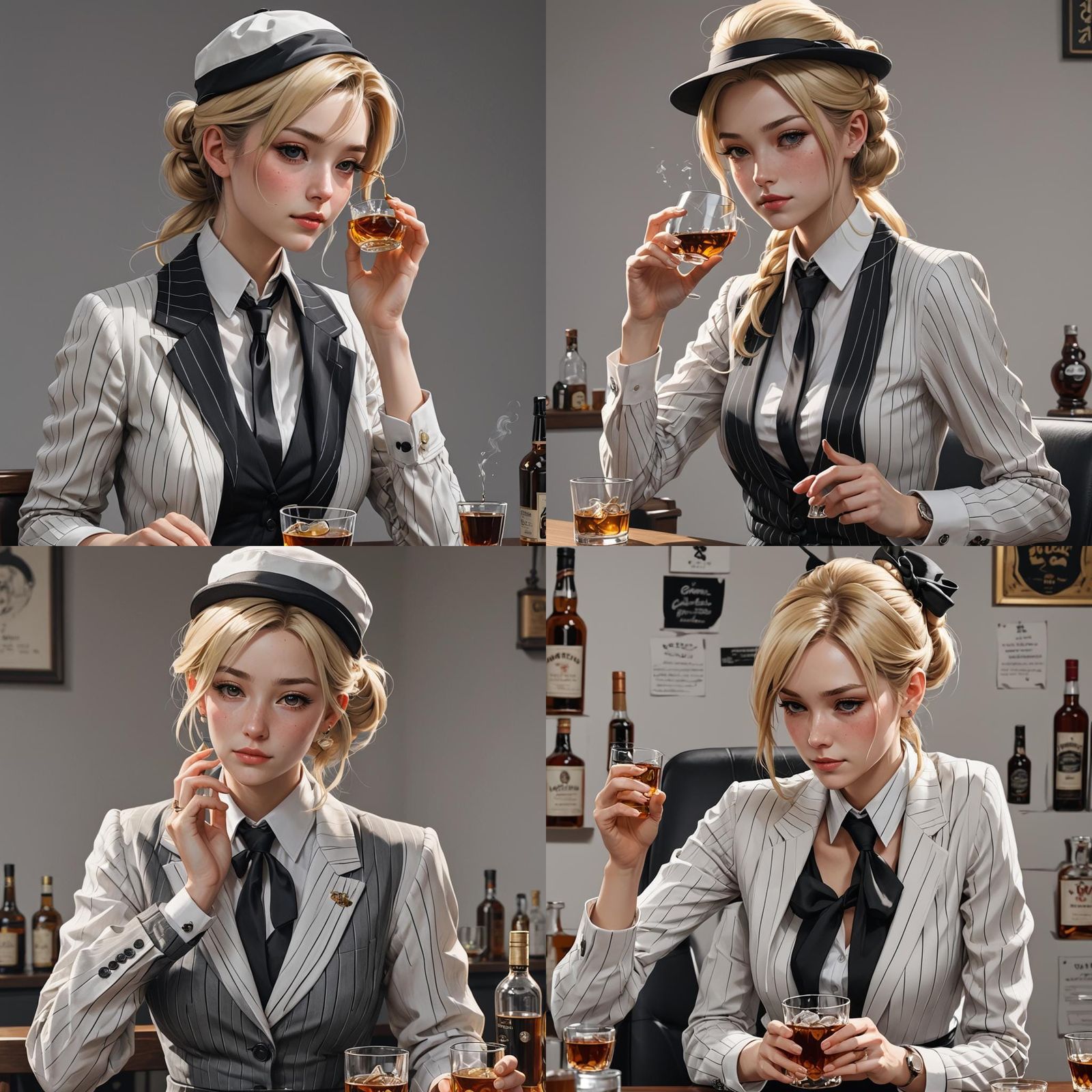 Woman in Suit Drinking Whisky: 3D Anime Art