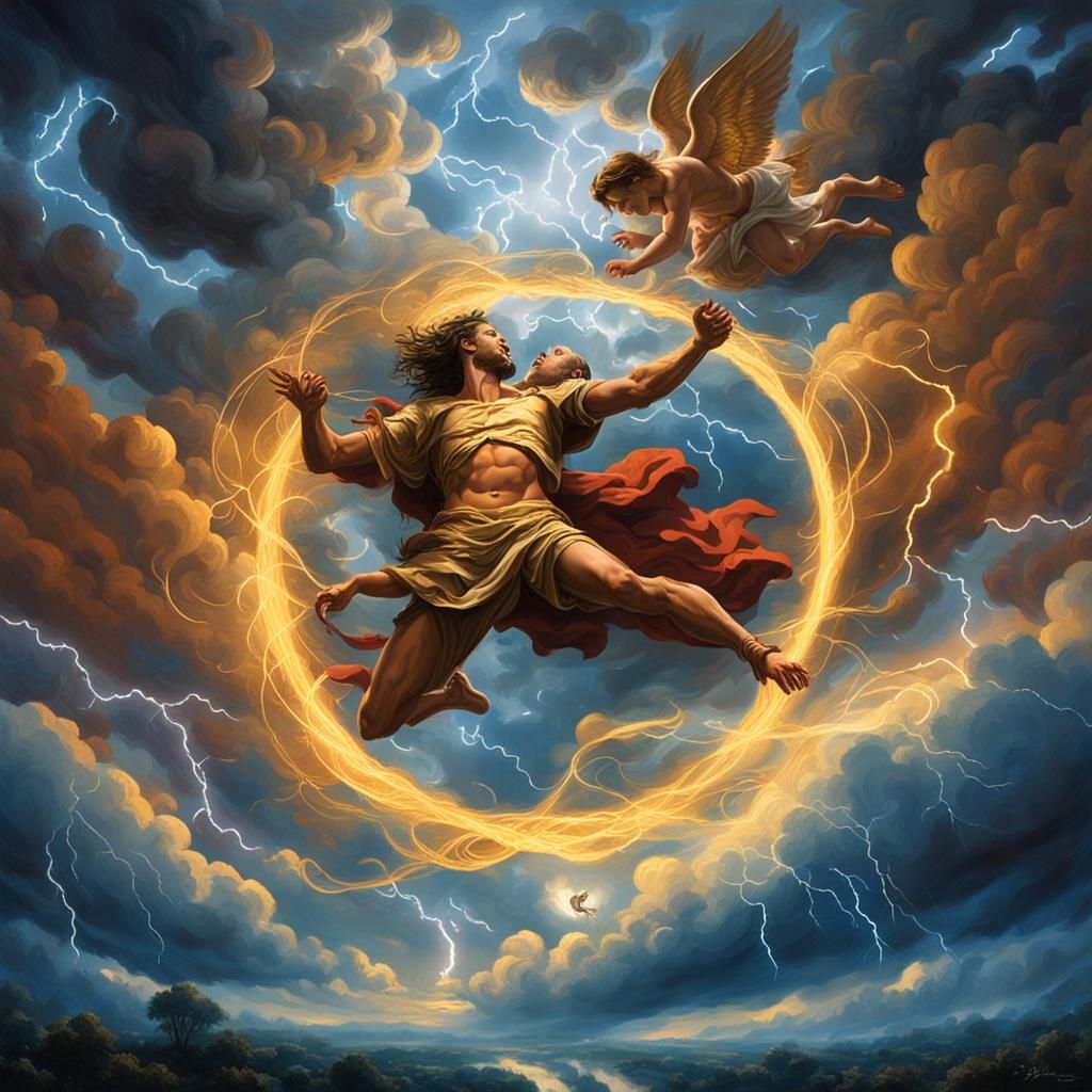 Cupid and Amor in Storm, Greg Rutkowski Style