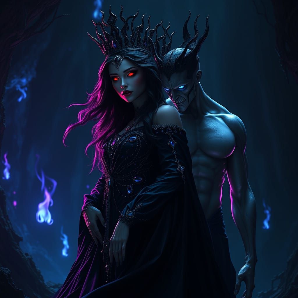 Surreal Underworld Queen Commands with Menace and Allure in...