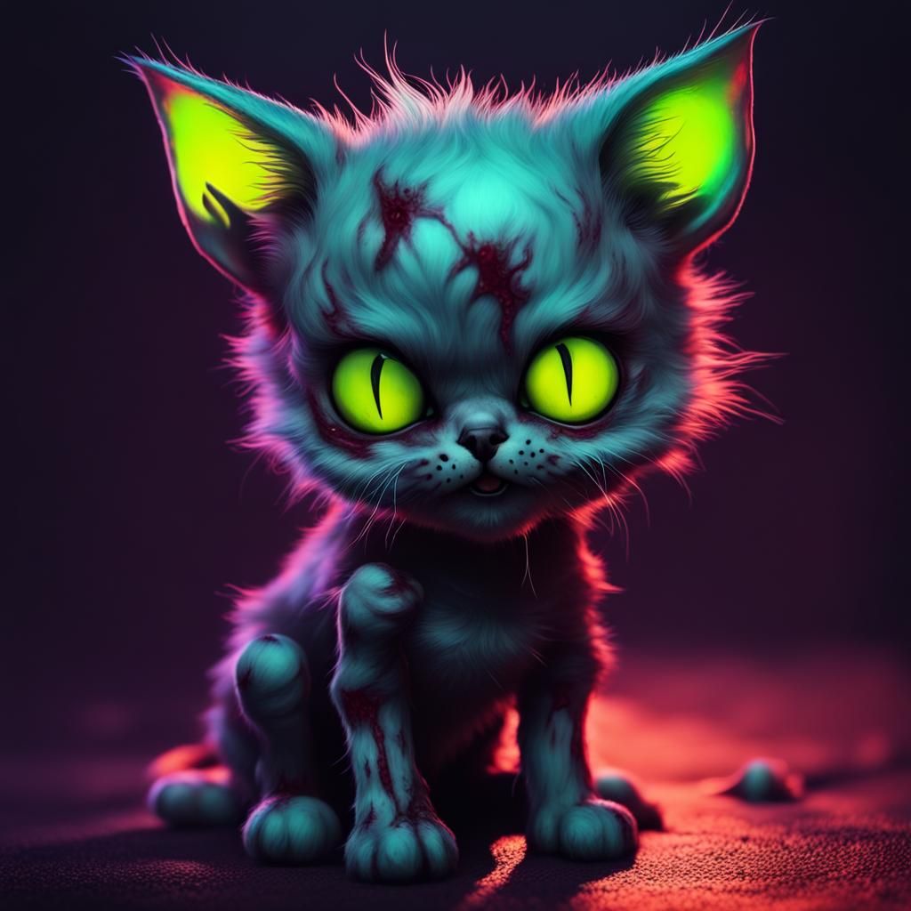 Zombie Halloween Kitten in Darkcore Style
