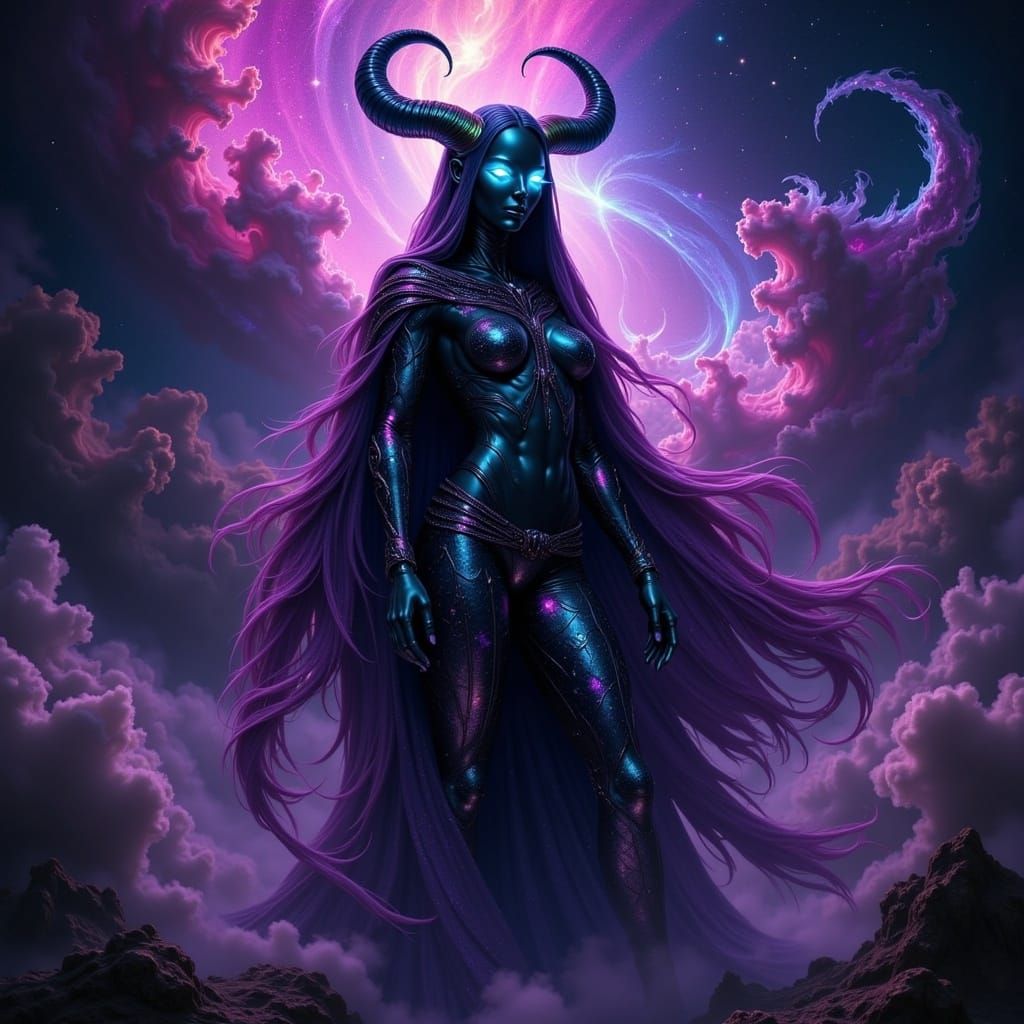 Mystical Horned Entity Emerges from Nebula