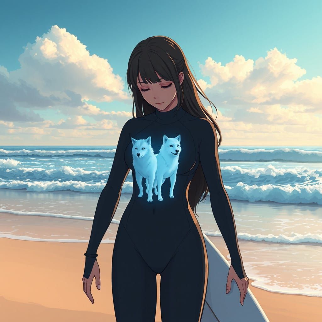 Girl Surfer Encounters Ghostly Wolf Spirits Within