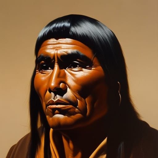 Pensive Native American Portrait in Oil Paint Style