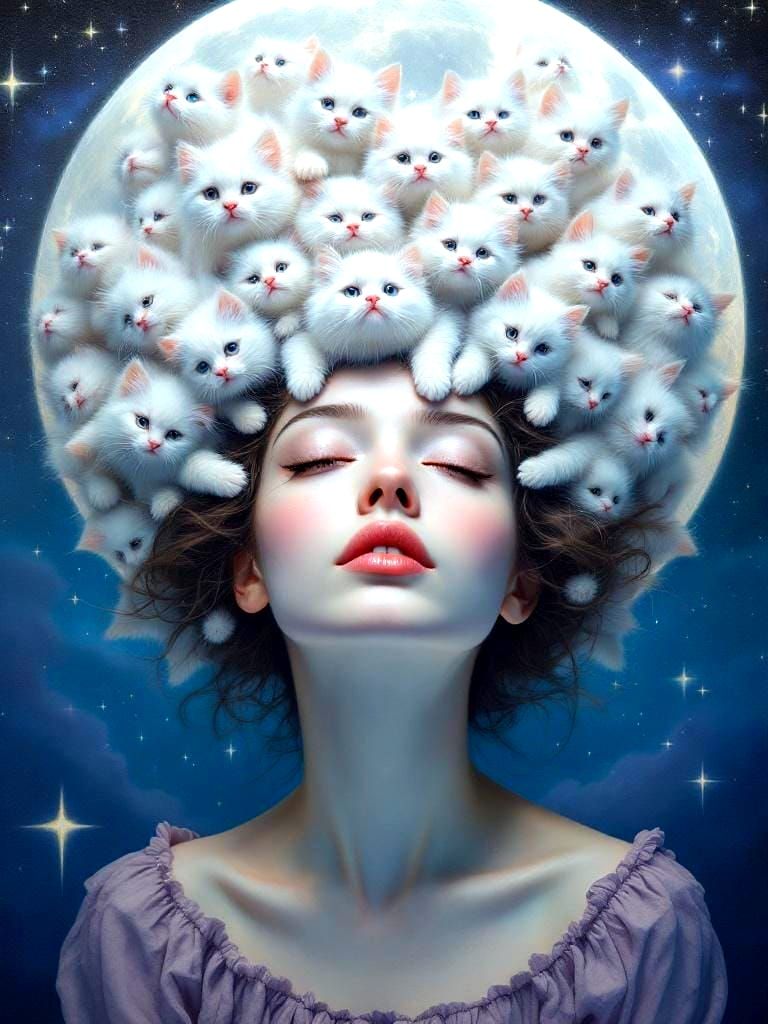 Surreal Portrait: Woman with Cats for Hair