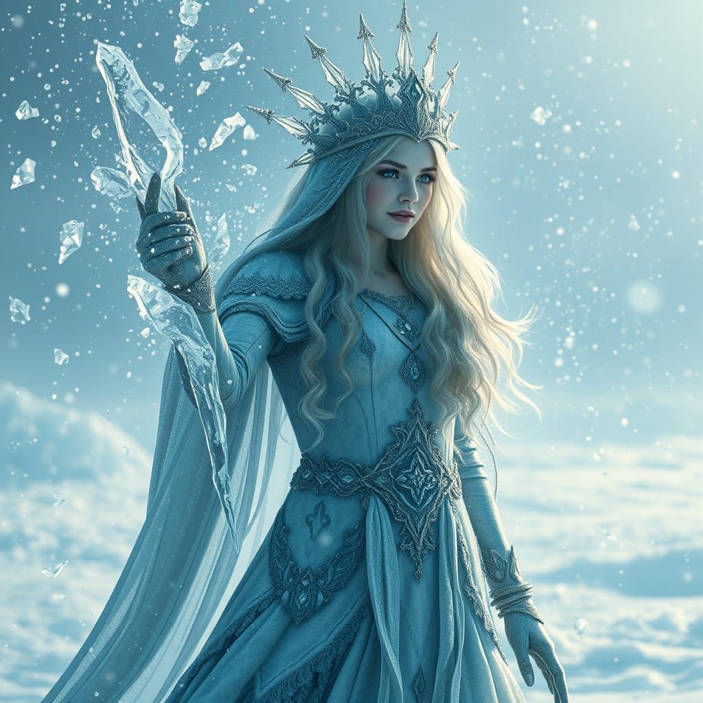 Dystopian Goddess of Winter Thunders with Icy Fury