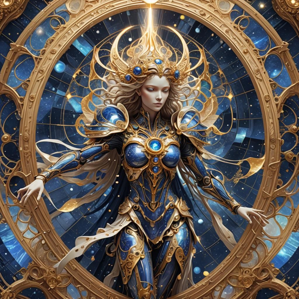 Cybernetic Angel in Fractal Sands as Mixed Media