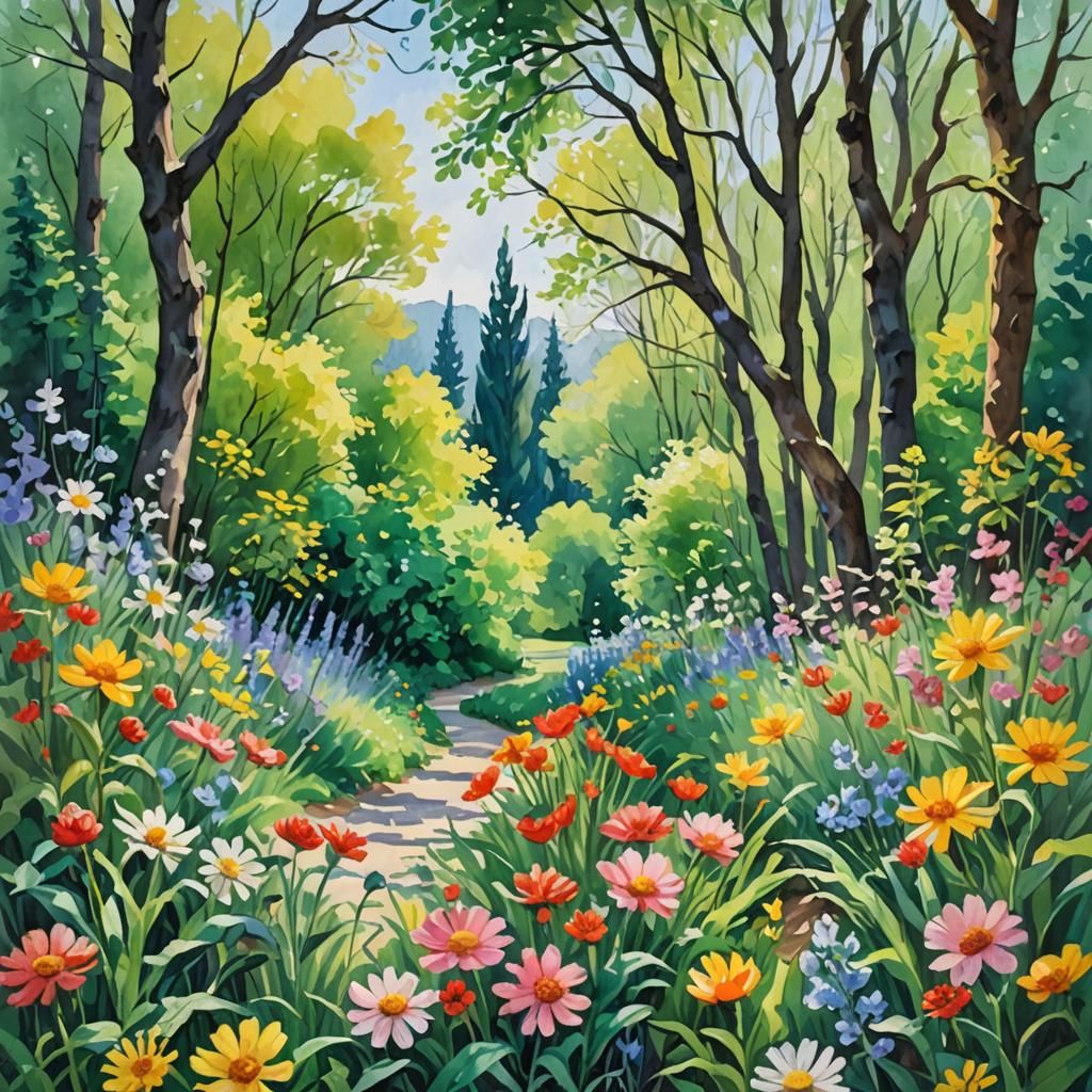 Summer to Spring Transition in Gouache Style