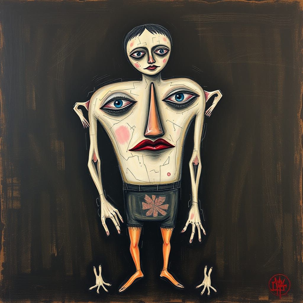 Outsider Art Abomination with Visible Brushstrokes and Imper...