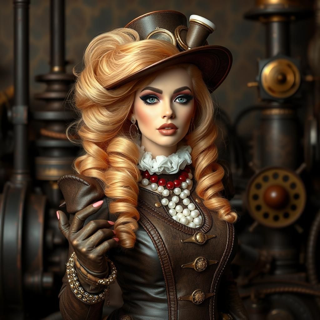 Steampunk Barbie Drag Queen with Steampunk Engine