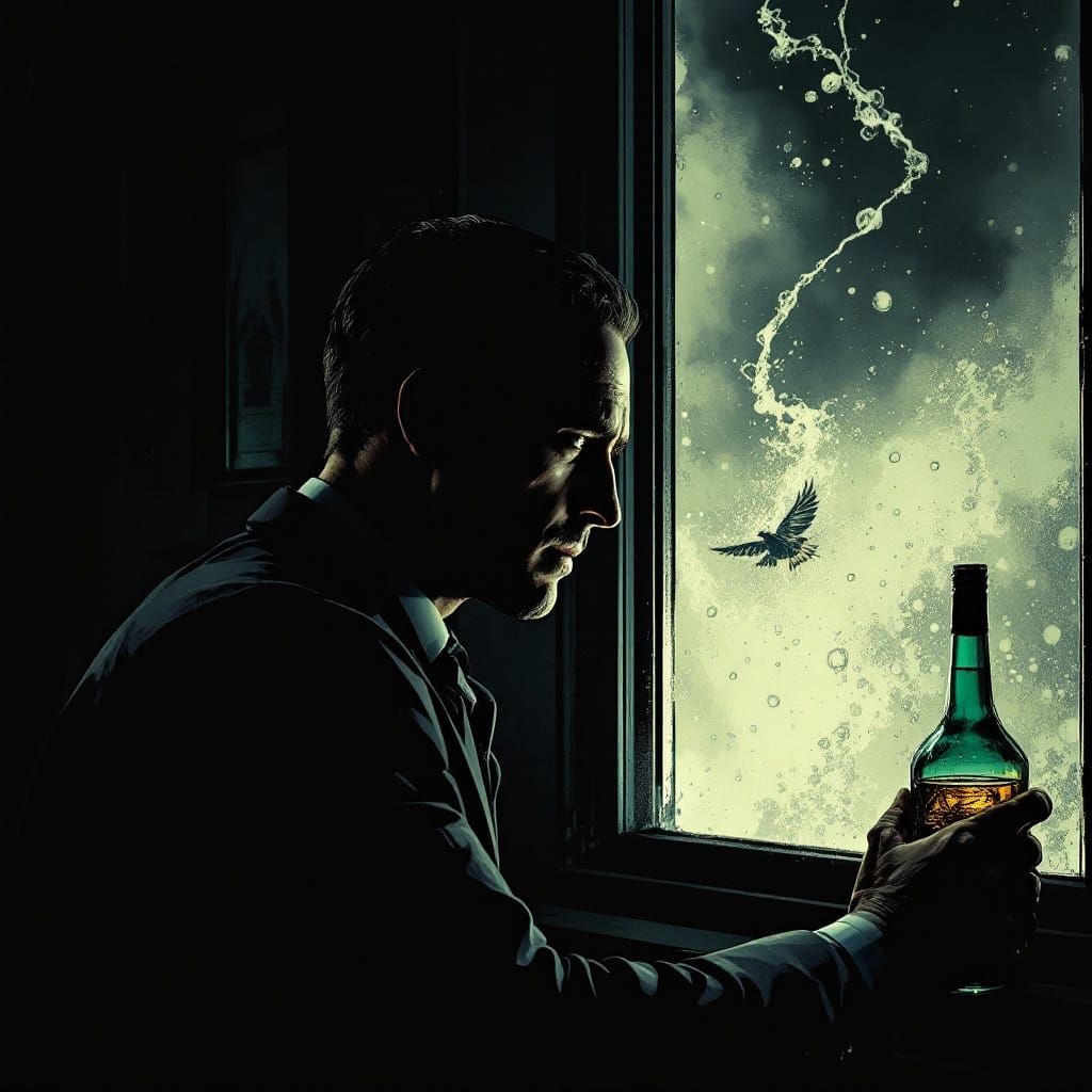 Secret Agent Sipping Scotch in Noir Style