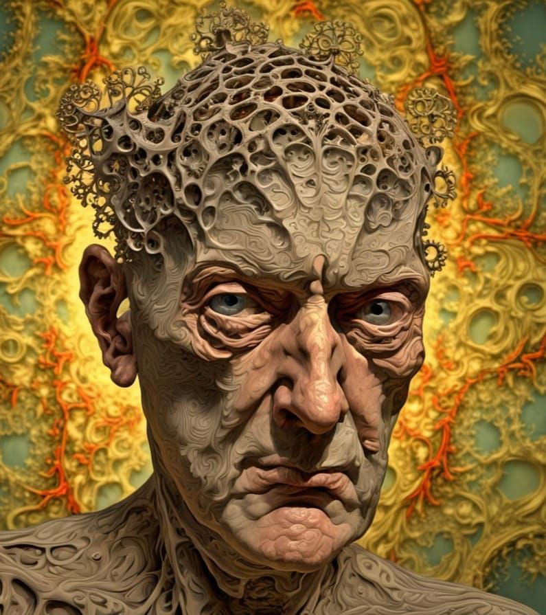 Fractal Filigree Head in Vivid Color Ink Style