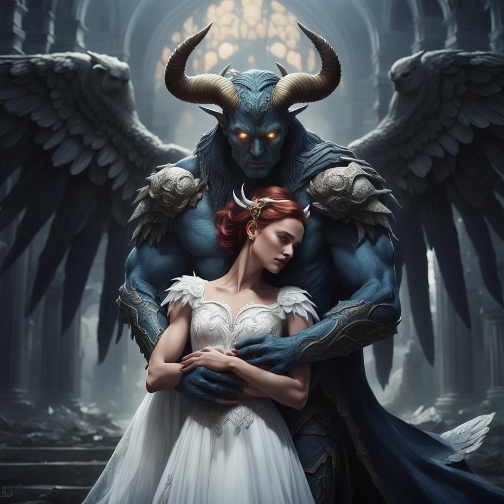 Fantasy Art: Winged Man Embraces Bride