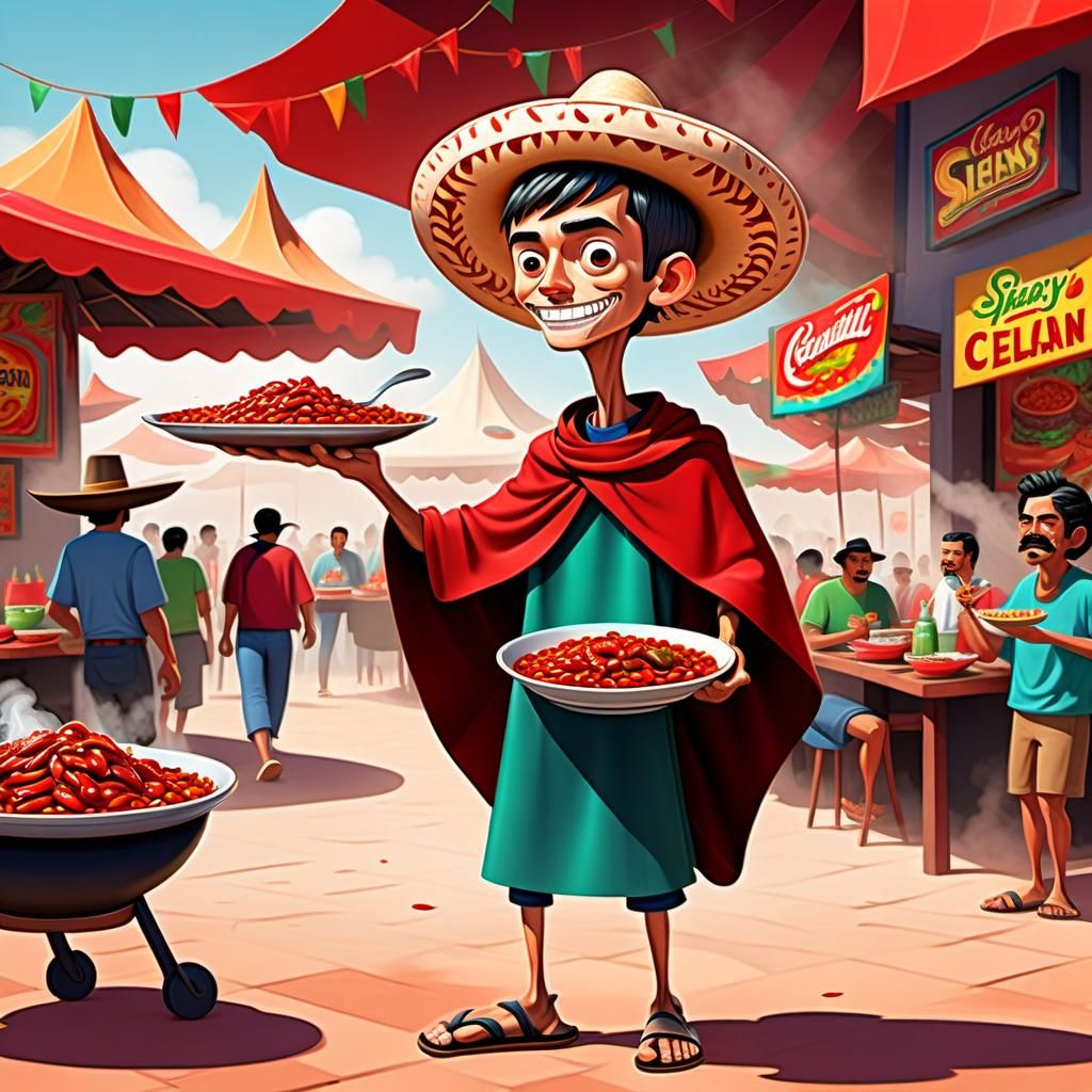 A skinny boy wearing a poncho and sandals Celebrating Cinco de Mayo
