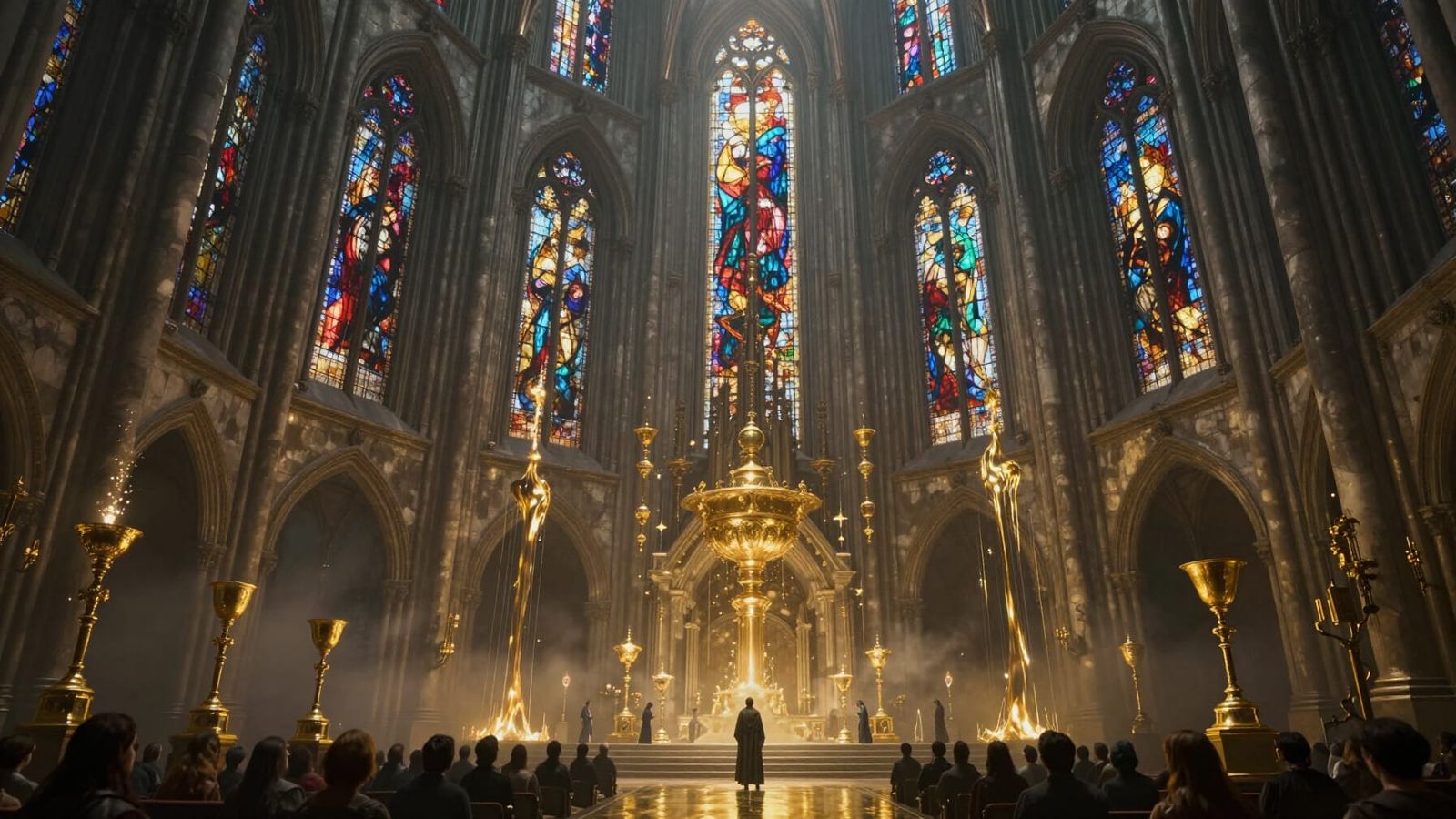 Dystopian Medieval Cathedral in Cinematic Style
