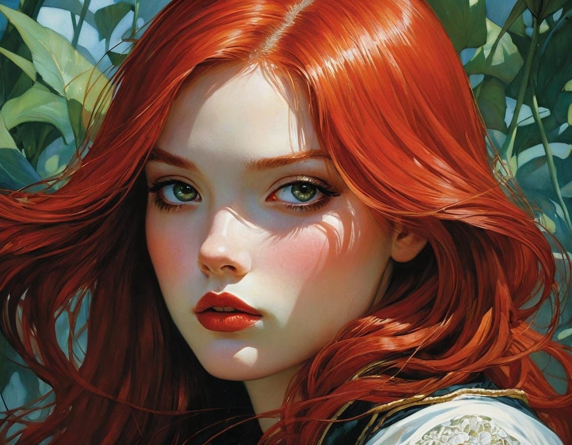 Portrait of a Red-Haired Woman with Intricate Details