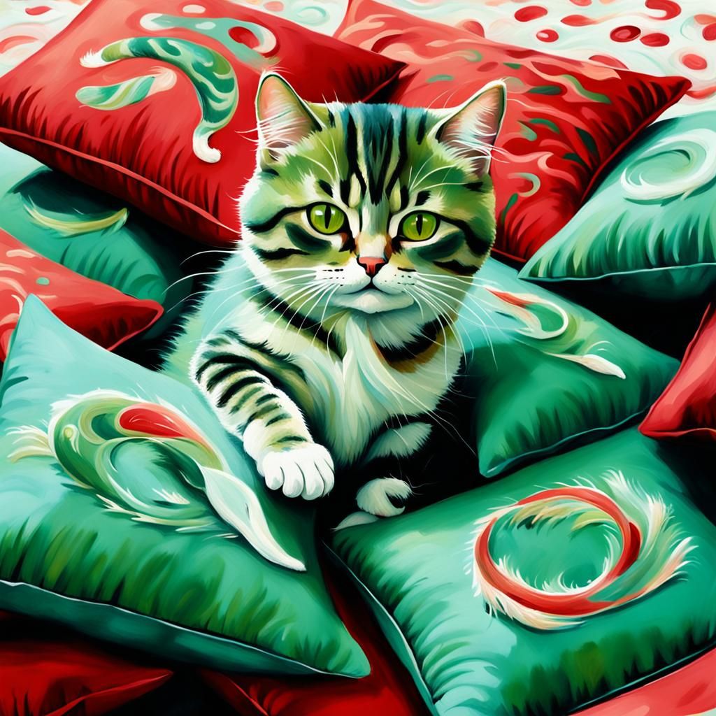 Green Kitten Jogging: A Pop Surrealism Dreamscape