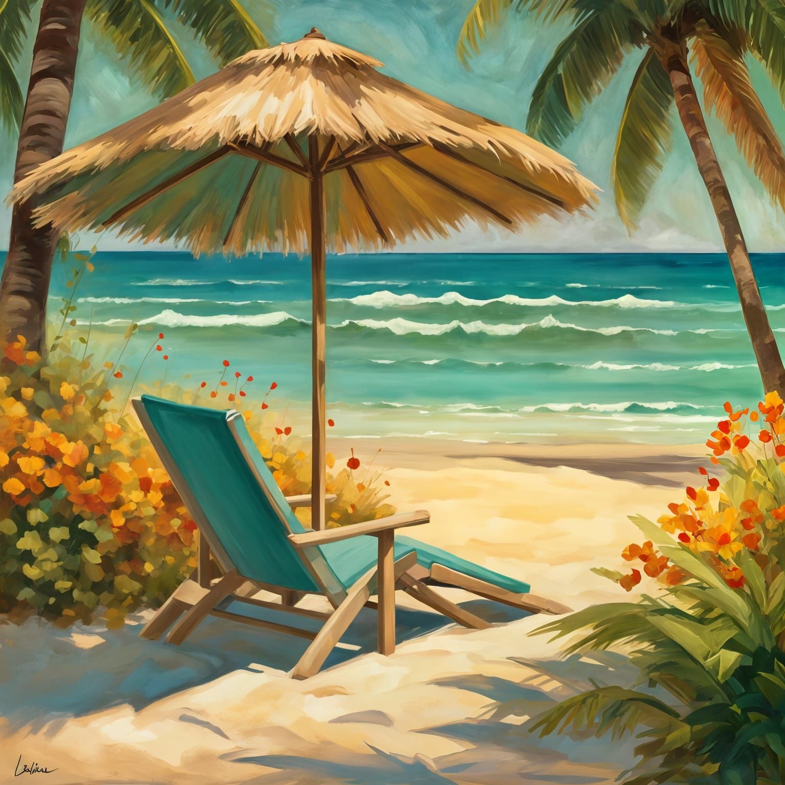 Cozy Tropical Oasis with Palm Trees and Turquoise Waters