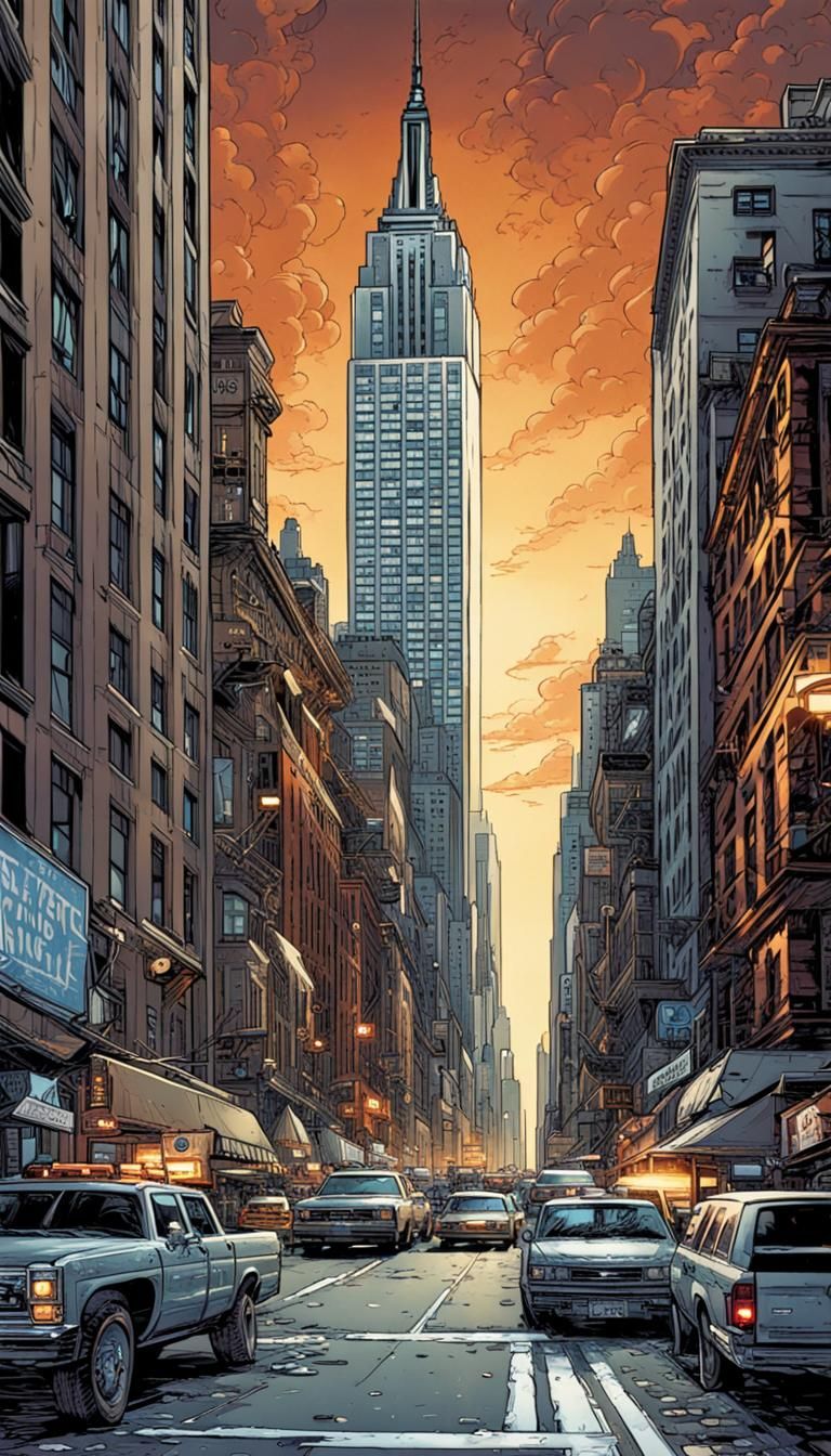 New York City in Comic Book Art Style