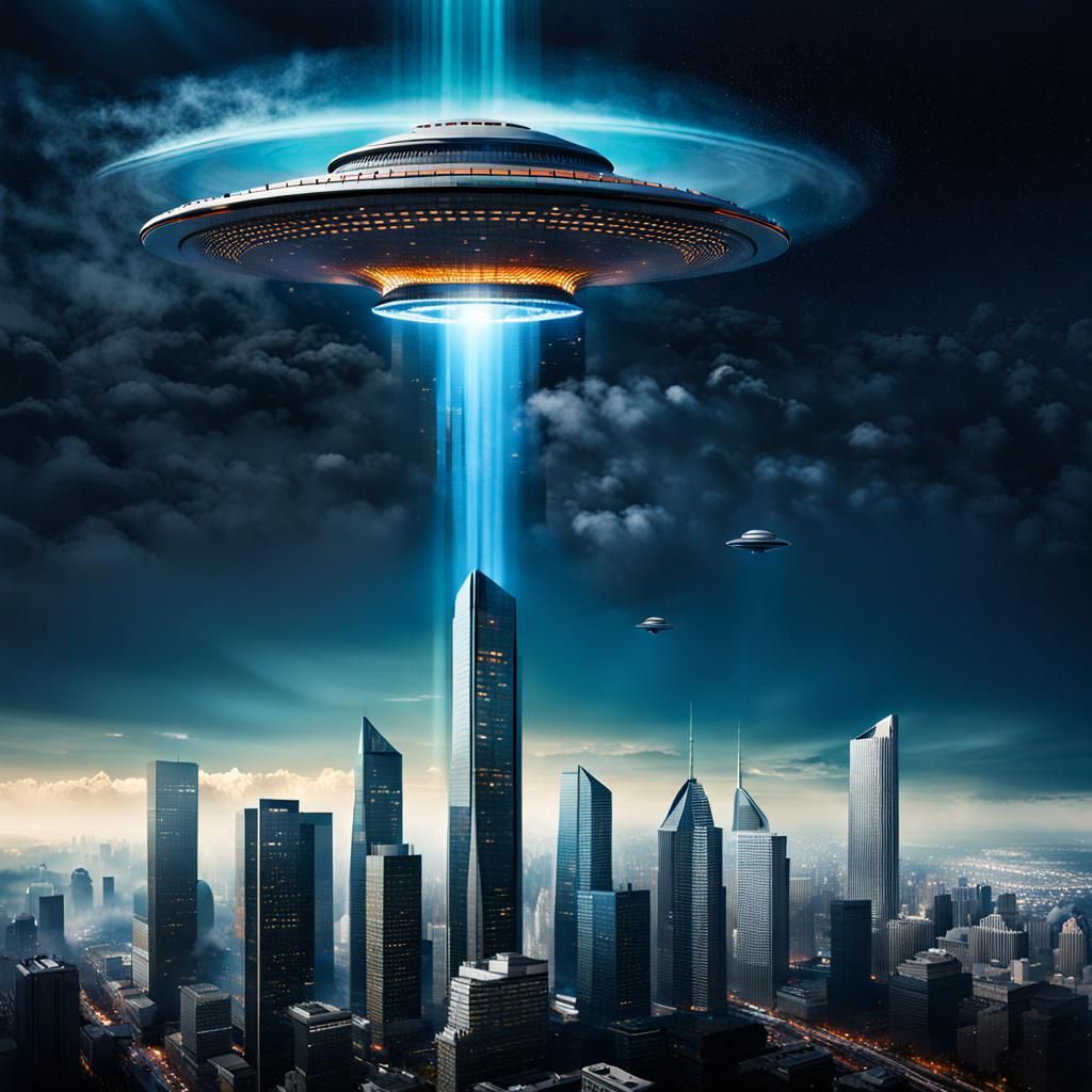 Skyscraper Under Watchful UFOs