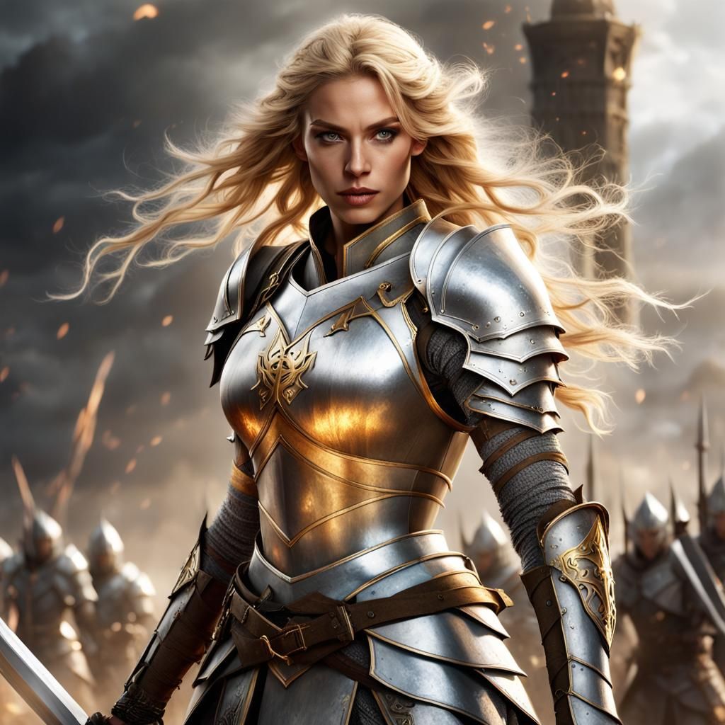 Fantasy Elf Warrior in Smoky Battlefield