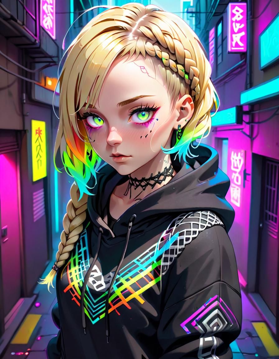 Raver Woman Portrait in Cyberpunk City Alley