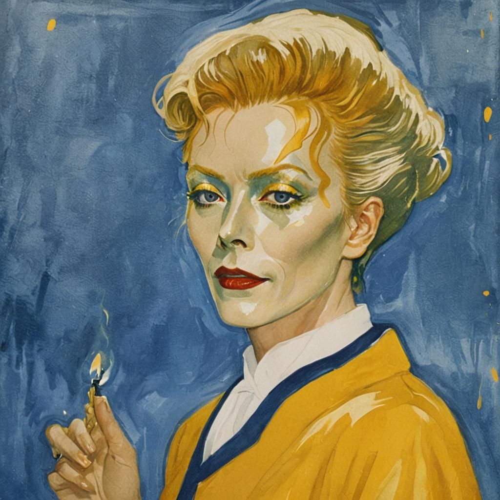 Film Noir Portrait: Lady Grinning Soul in Gold Light