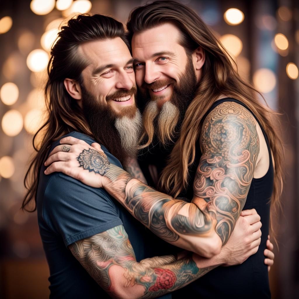 Tattoo Design: Two Bearded Men Hugging