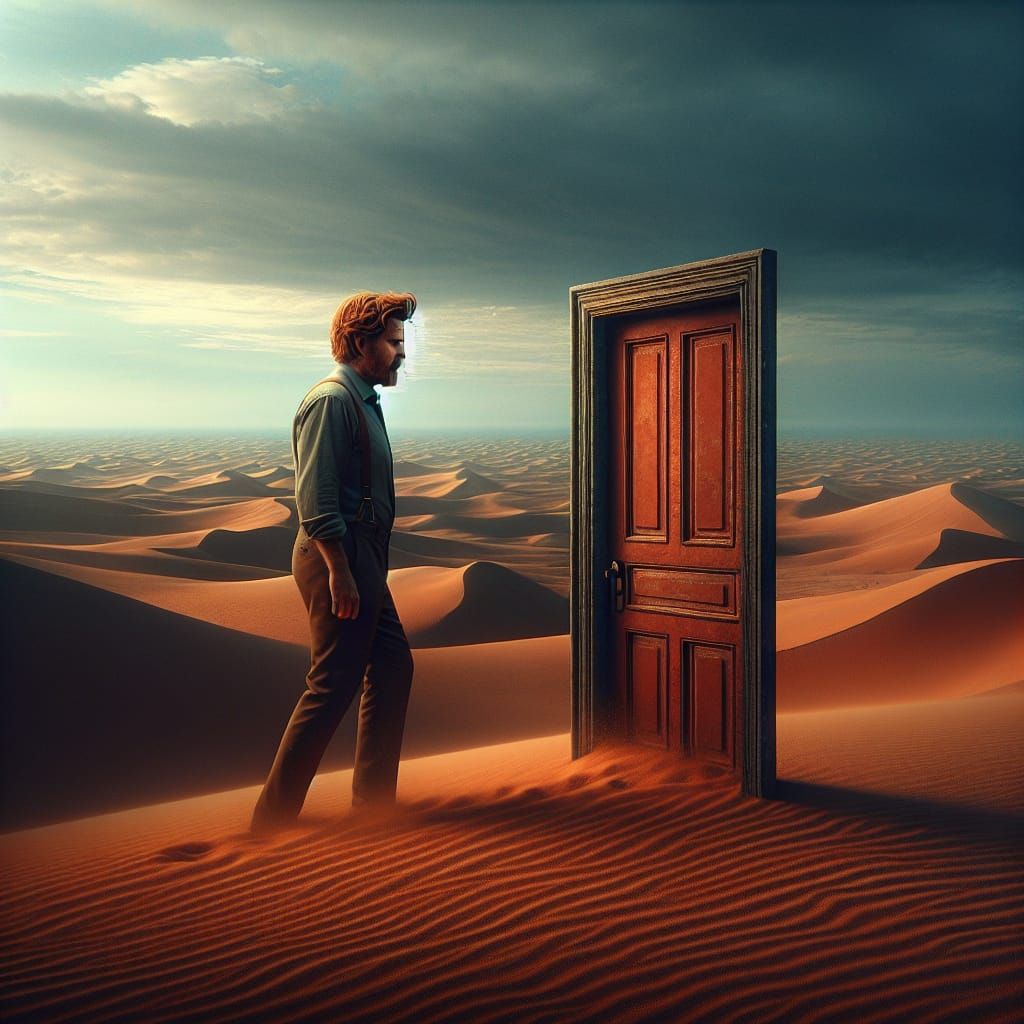 Man Walks Away in Desert Matte Painting