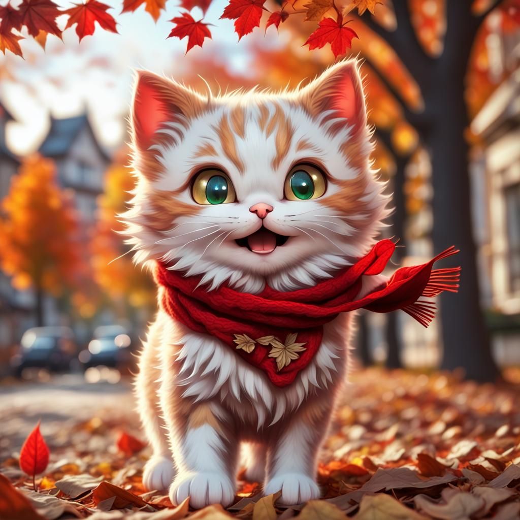 Chibi Cat in Autumn