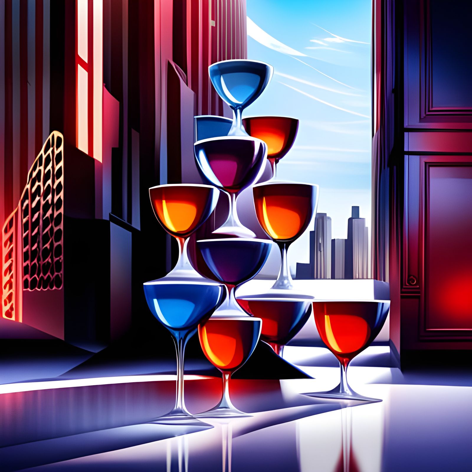 Realistic Pyramid of Wine Glasses